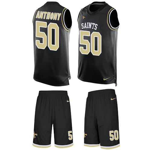 Men's Limited Stephone Anthony Nike Jersey Black - #50 Tank Top Suit NFL New Orleans Saints